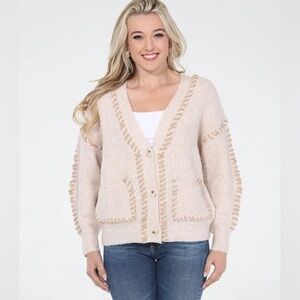 RAIN + ROSE Women’s PIPPA Contrast Stitch Cardigan Sweater NWT